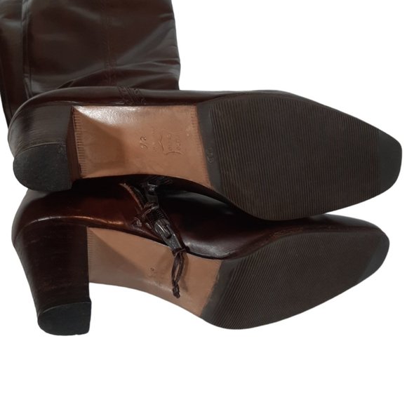 VTG Salvatore Ferragamo Knee High Chestnut Brown Leather Heeled Boots SZ 8.5 - Picture 13 of 16
